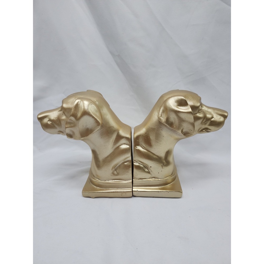 Vintage Style Hand Painted Gold Dog Bust Bookends Labrador 6" Tall